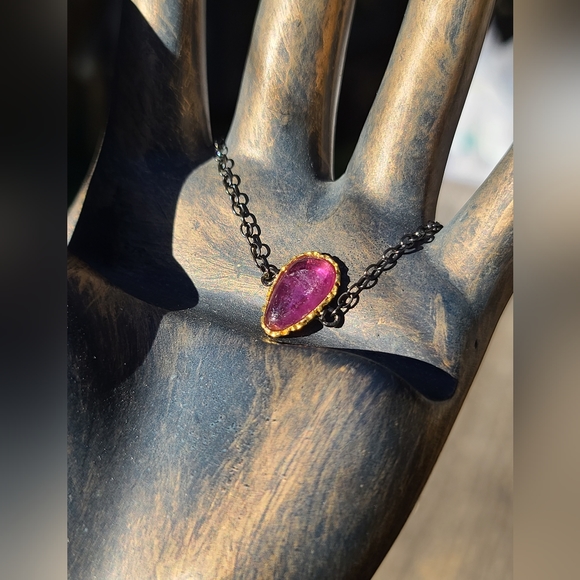 Ruby 4k bracelet sterling rhodium & gold 7.5" adjustable - Picture 6 of 6